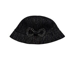 August Bucket Hat With Bow Wool Blend Black Silver Sparkle Winter